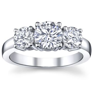 14k White gold 2ct TDW 3 stone Engagement Ring (I, VS2)