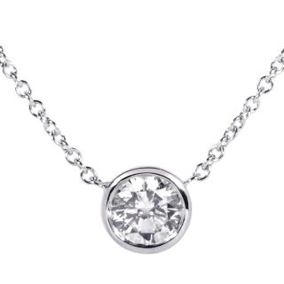 14k White Gold 1ct TDW Certified Diamond Solitaire Bezel Necklace (H