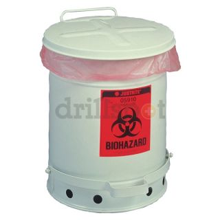 Justrite 05935 Biohazard Waste Container, 10 gal, White