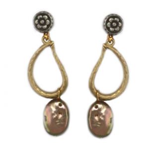 Antique Goldtone Bronze colored Shell Earrings