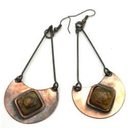 Copper Recycled Brown Glass Half Moon Earrings (Chile)