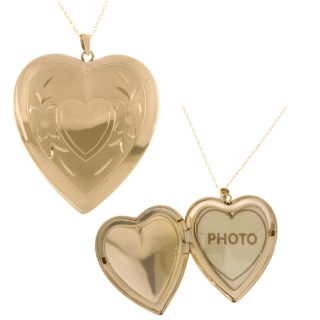14k Yellow Gold Engraved Heart Locket Necklace