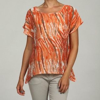 Ninety Womens Orange Multi Print Woven Basic T shirt
