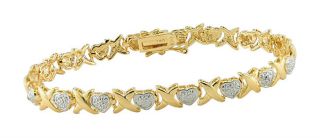 Gold Plated Silver Diamond Heart Linked Bracelet (Set of 6