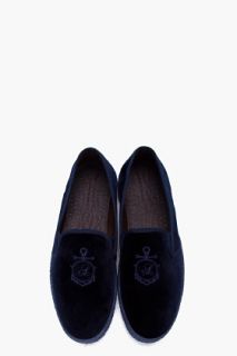 A.P.C. Navy Velvet Anchor Loafers for men
