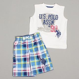 US Polo Boys Plaid Swimsuit Set