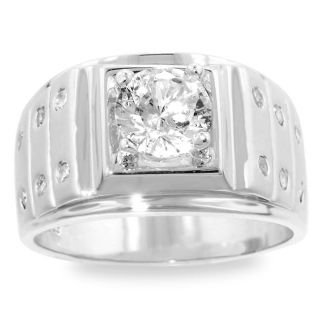Kate Bissett Matted Silvertone Clear Cubic Zirconia Mens Ring