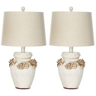 Indoor 1 light Raised Floral Garden Table Lamps (Set of 2)