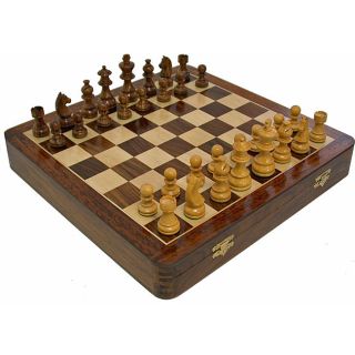 Handcrafted 12 inch Wood Chess Set with Chessmen Storage (India