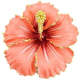 Goldtone Hawaiian Hibiscus Crystal Flower Brooch