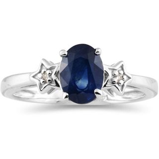 10k White Gold Blue Sapphire and Diamond Star Ring
