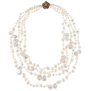 White FW Baroque and Keshi Pearl Multi strand Necklace (3 11 mm